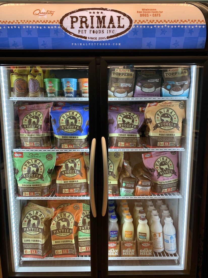 Primal pet food freezer display