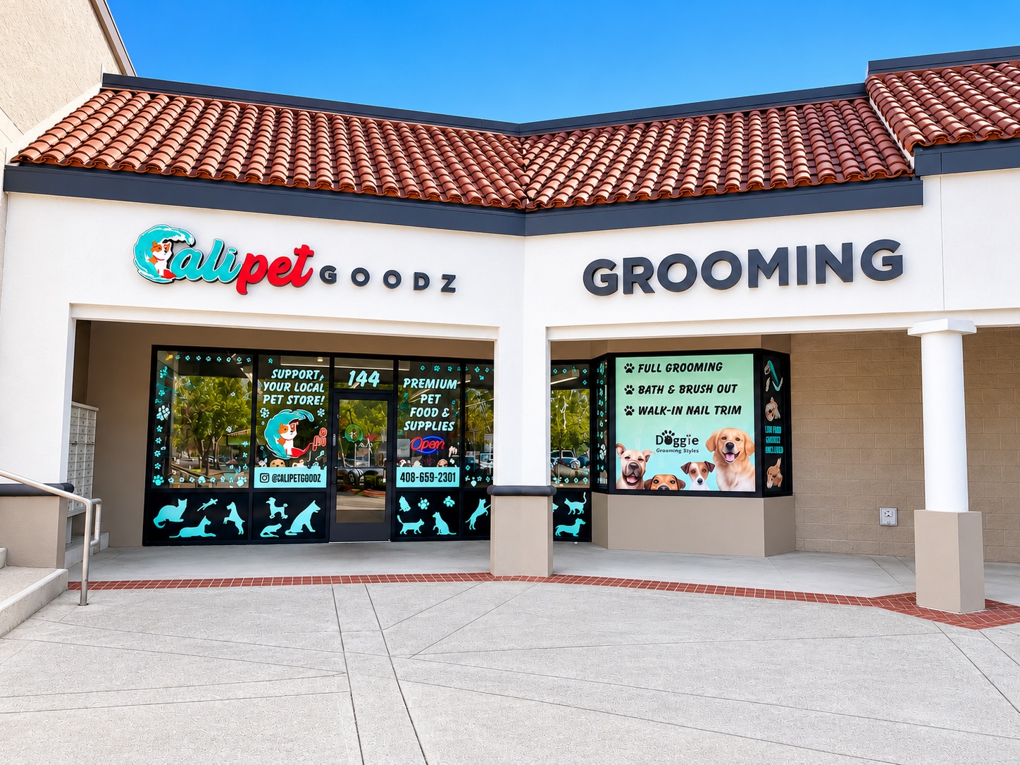 Cali Pet Goodz Morgan Hill storefront at 144 Cochrane Plaza